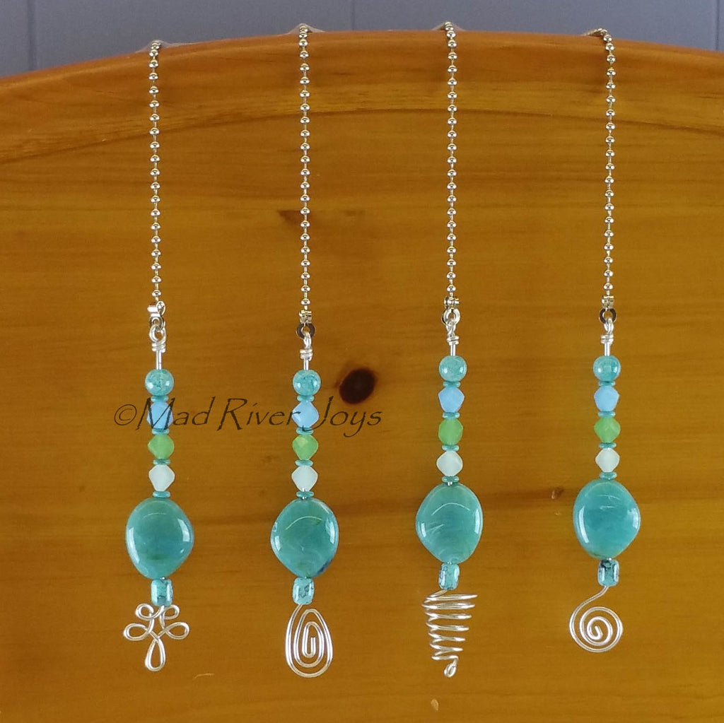 Pulls--Turquoise Glass and Acrylic Beaded Ceiling Fan/Light Pull