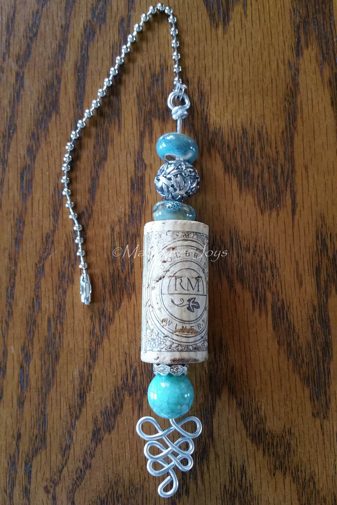 Pulls--Cork, Turquoise, and Silver Beaded Ceiling Fan/Light Pull