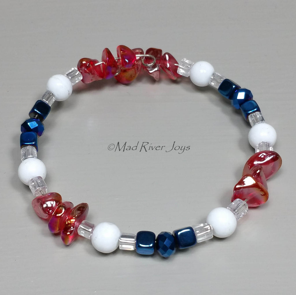 Tea Lights--Floating--Pebble Red White Blue Beaded Tea Light Set