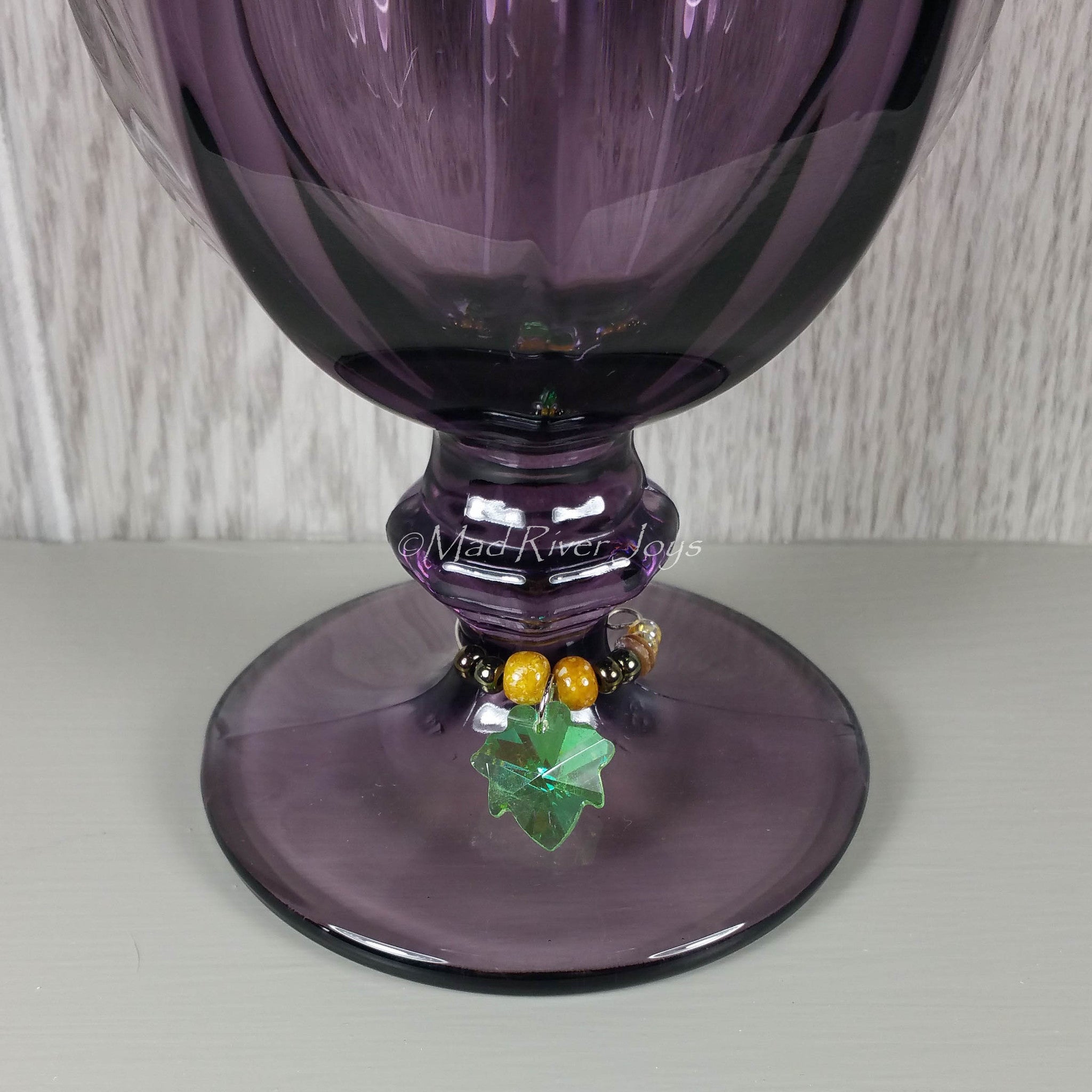 Wine Glass Charms--Glass Crystal Leaf--Green Matte