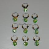 Wine Glass Charms--Glass Crystal Leaf--Dark Green AB
