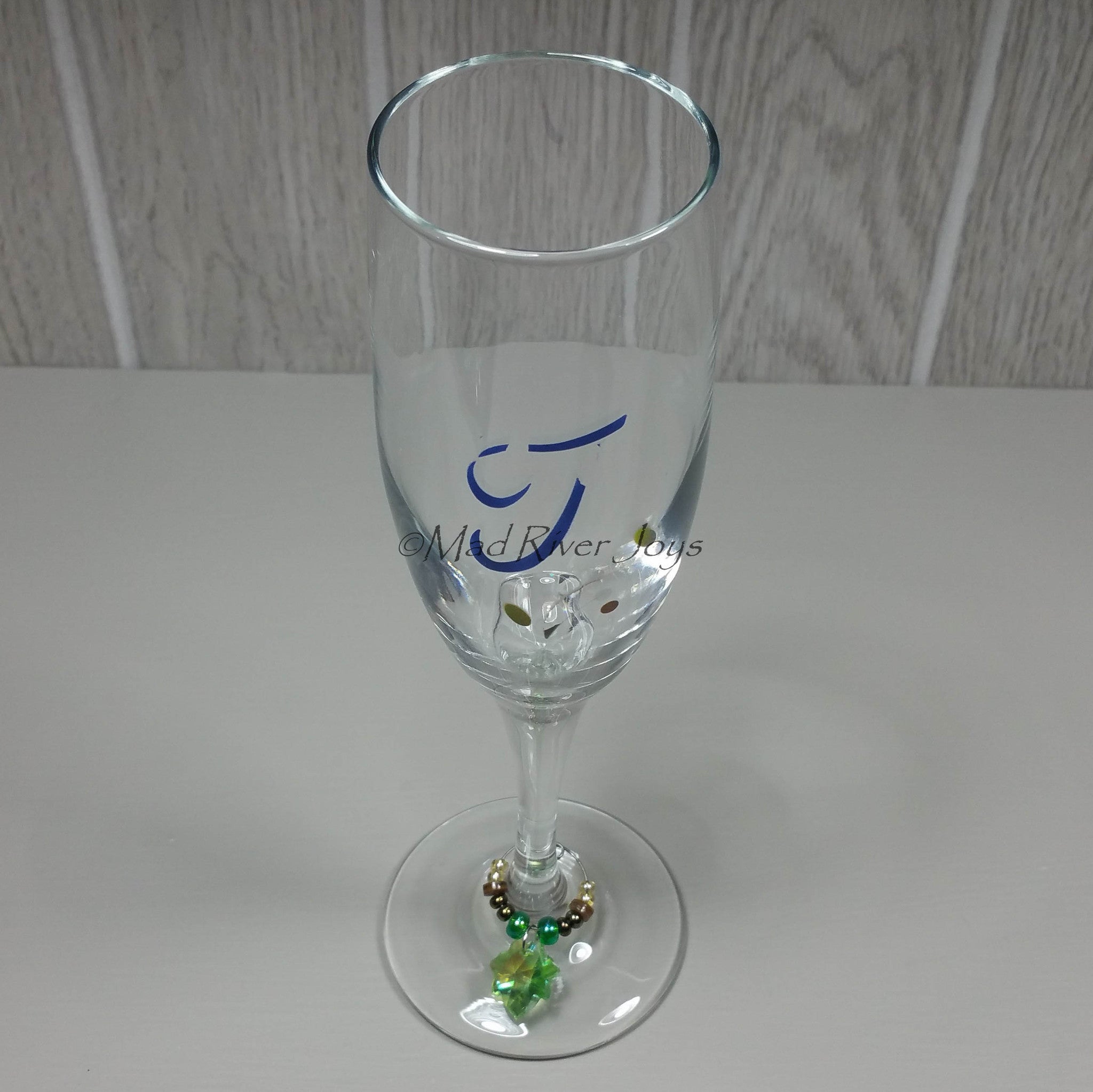 Wine Glass Charms--Glass Crystal Leaf--Two-tone Brown