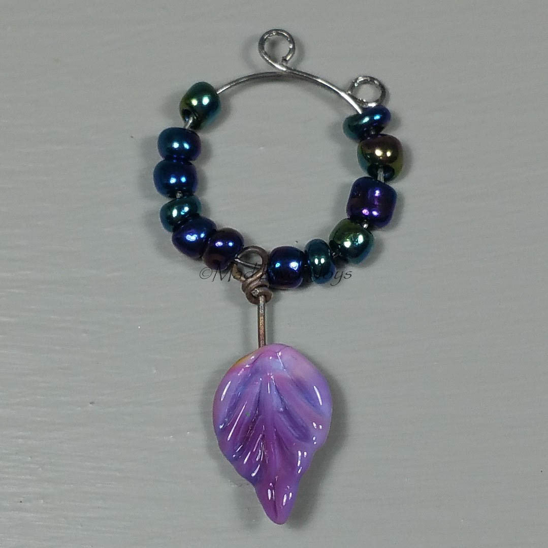 Wine Glass Charms--Lampwork Leaf--Funky Purple
