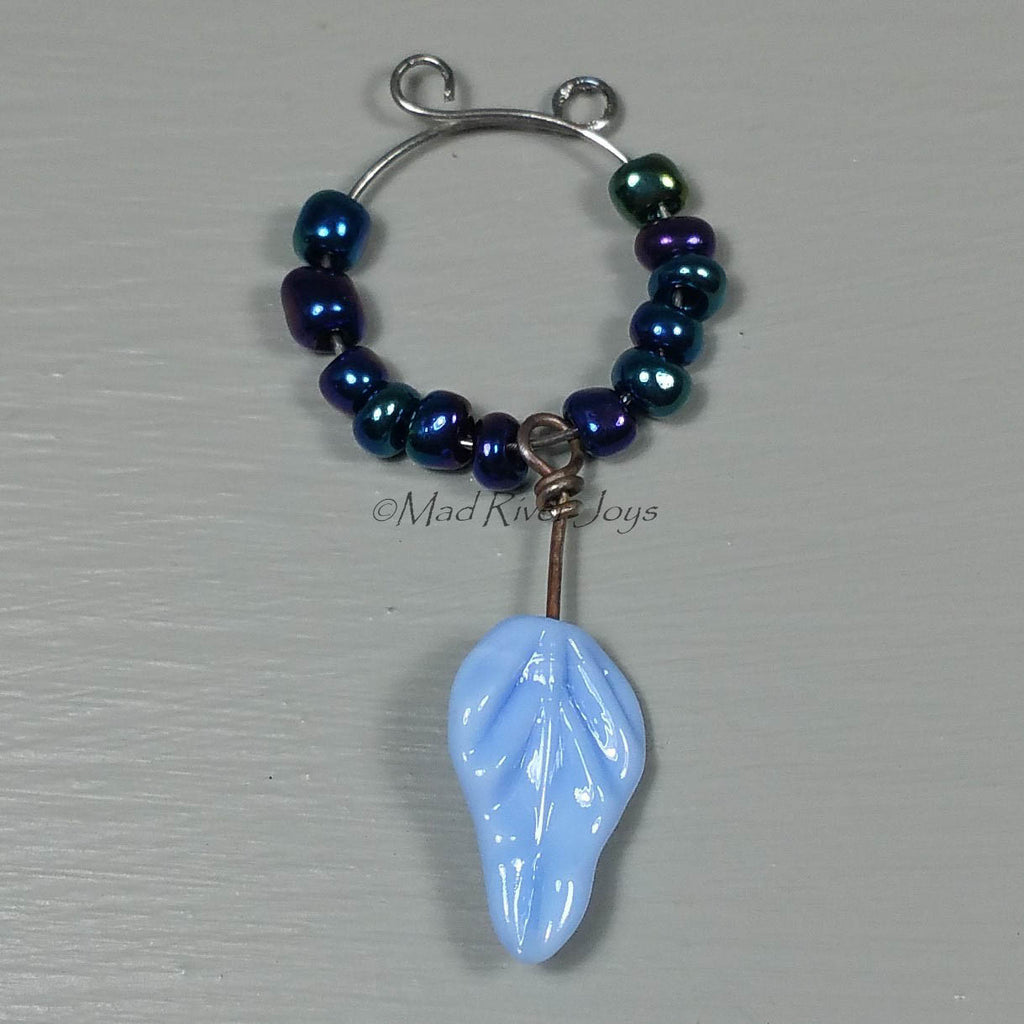 Wine Glass Charms--Lampwork Leaf--Periwinkle