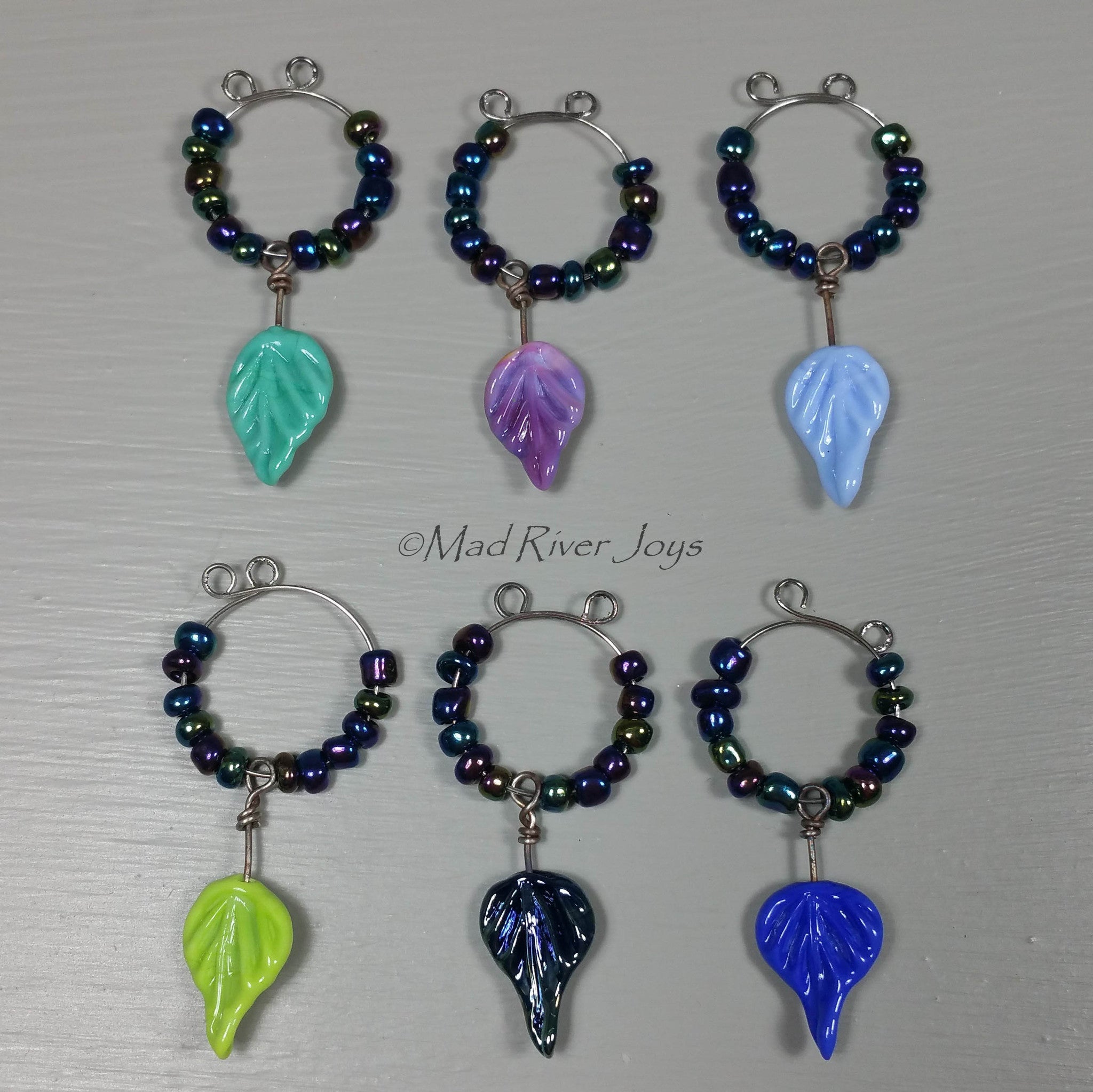 Wine Glass Charms--Lampwork Leaf--Periwinkle