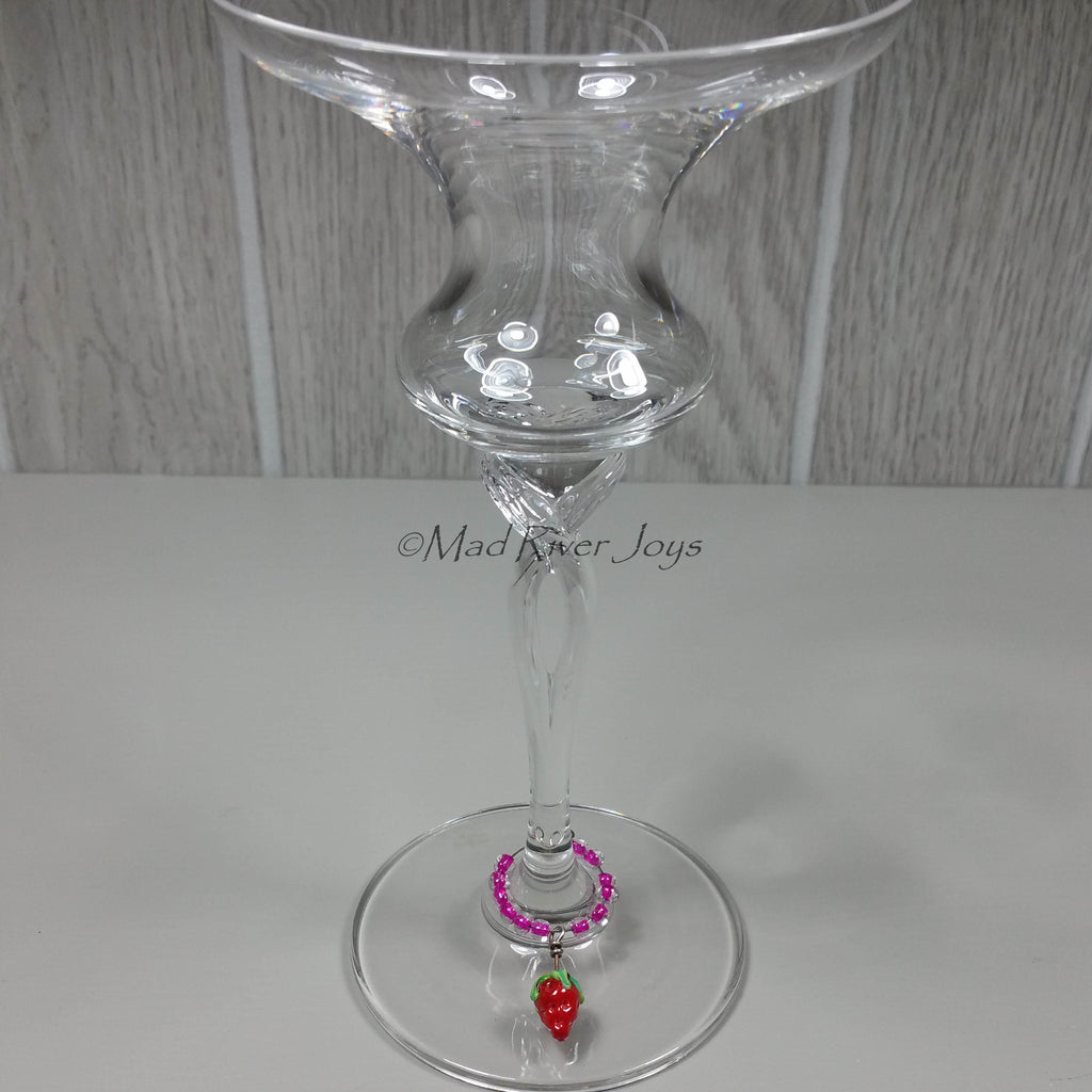 Wine Glass Charms--Lampwork Strawberry--Light Pink