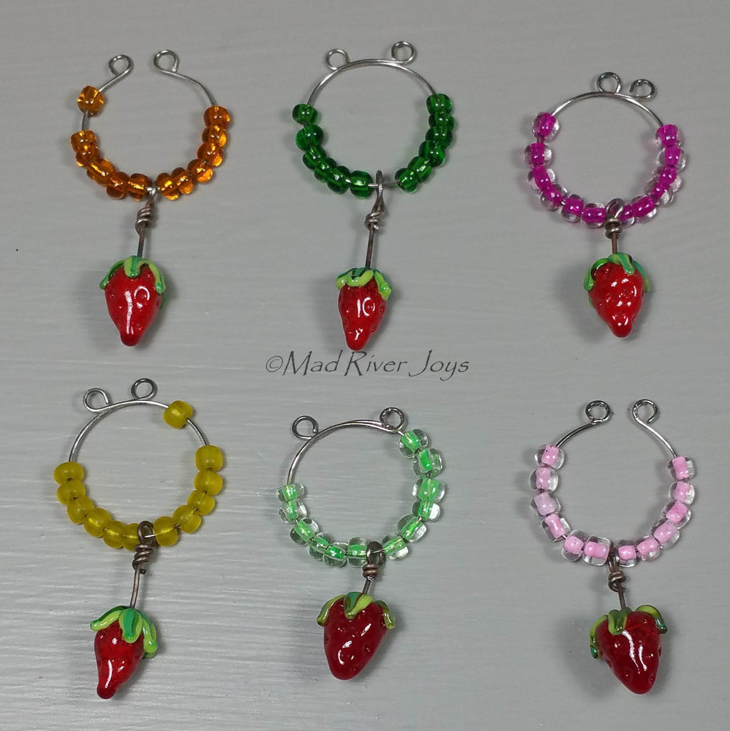 Wine Glass Charms--Lampwork Strawberry--Light Green