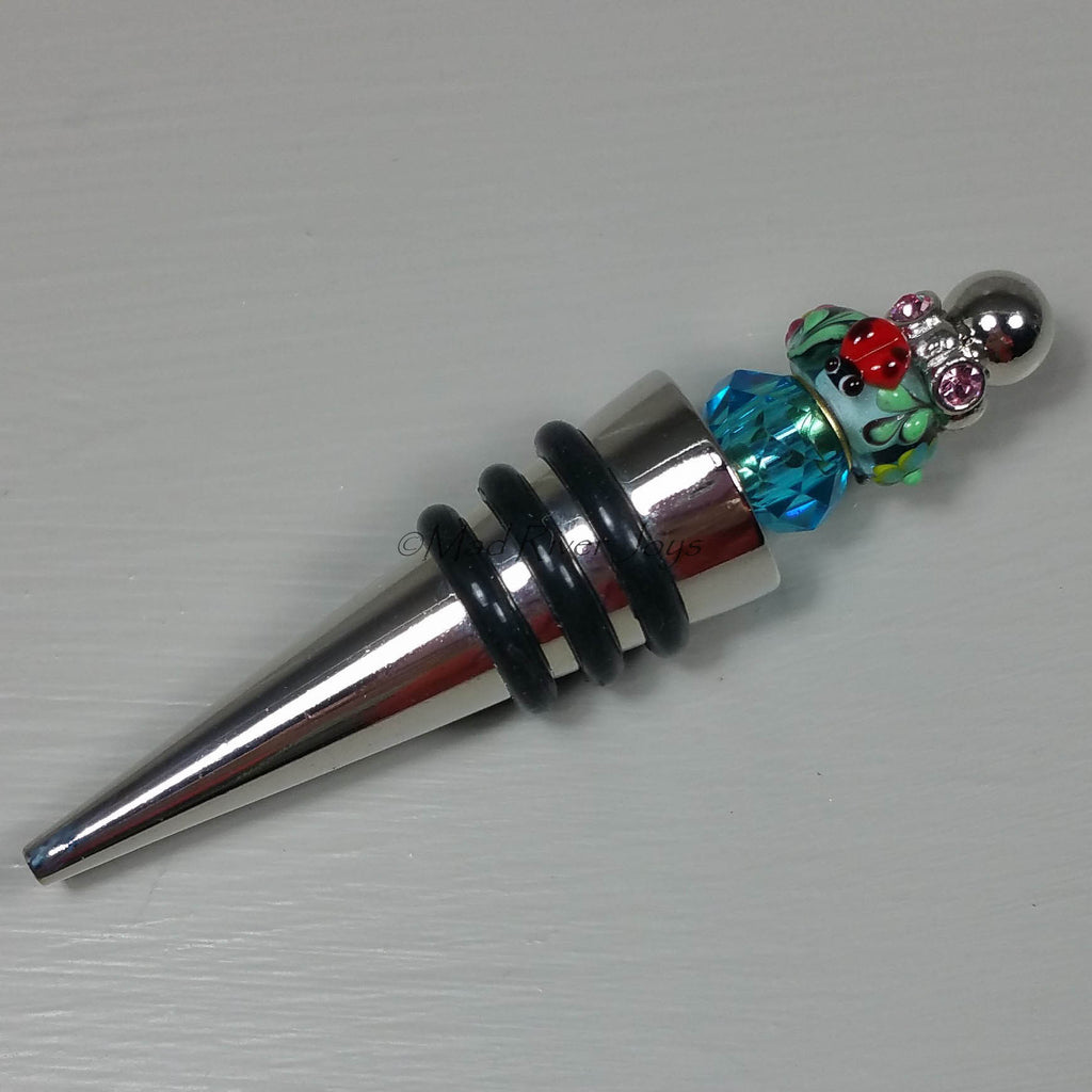 Bottle Stopper--Lady Bug Murano Glass Bead