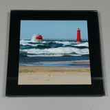 Coasters--Photo Print--Glass--Grand Haven, MI, Lighthouse Rough Seas