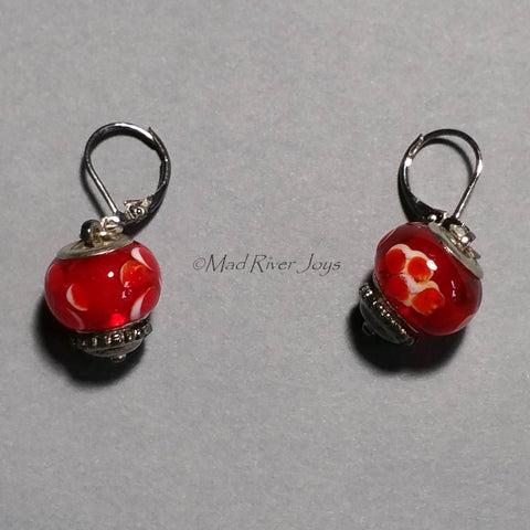 Earrings--Big Bead--Floral Red
