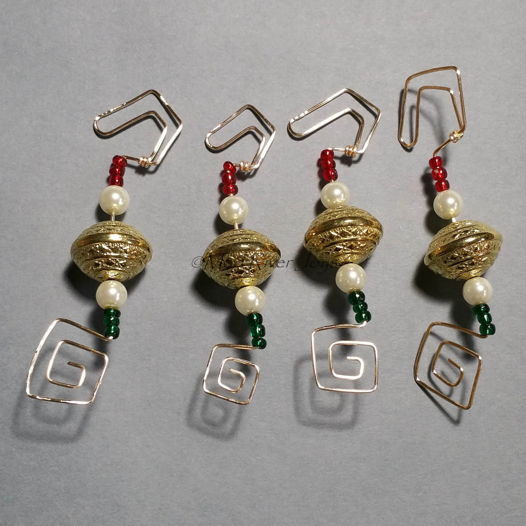 Ornament Hanger--Gold and Glass Pearl Christmas--Set of 4