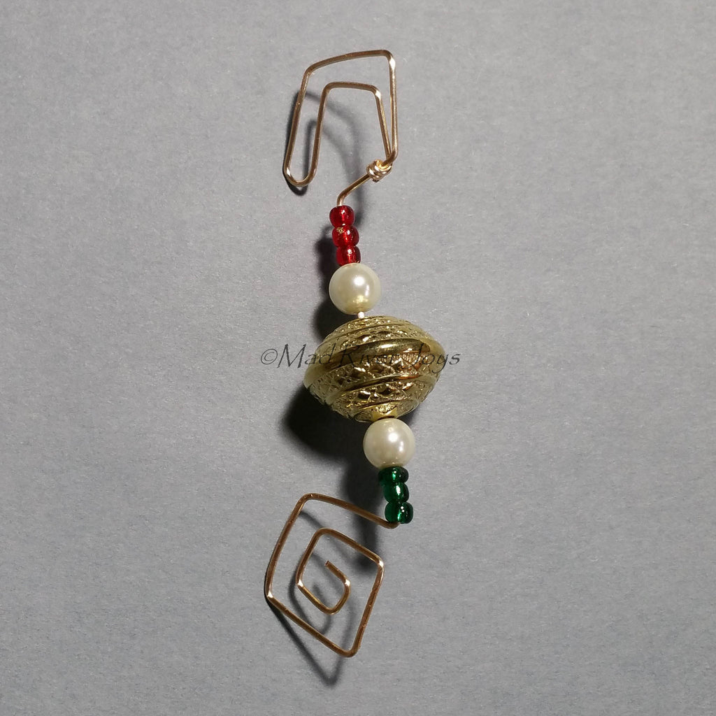 Ornament Hanger--Gold and Glass Pearl Christmas--One