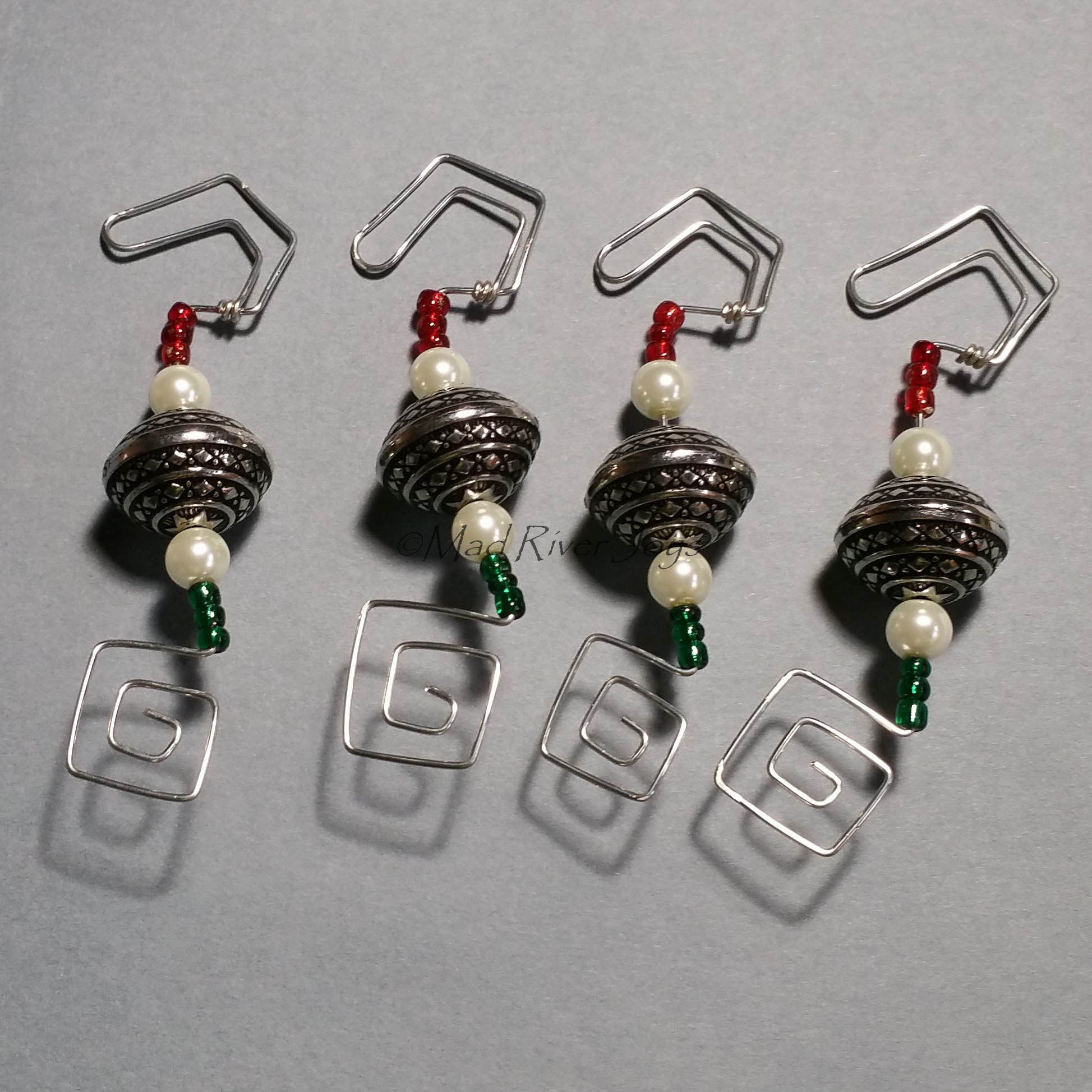 Ornament Hanger--Silver and Glass Pearl Christmas--One