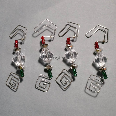 Ornament Hanger--Silver and Acrylic Crystal Christmas--Set of 4