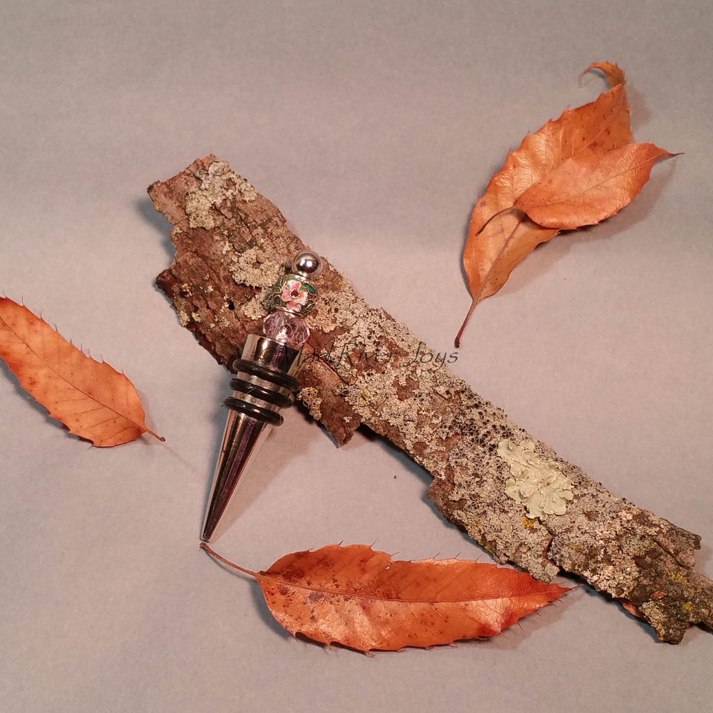 Bottle Stopper--Pink and Green Cloisonne