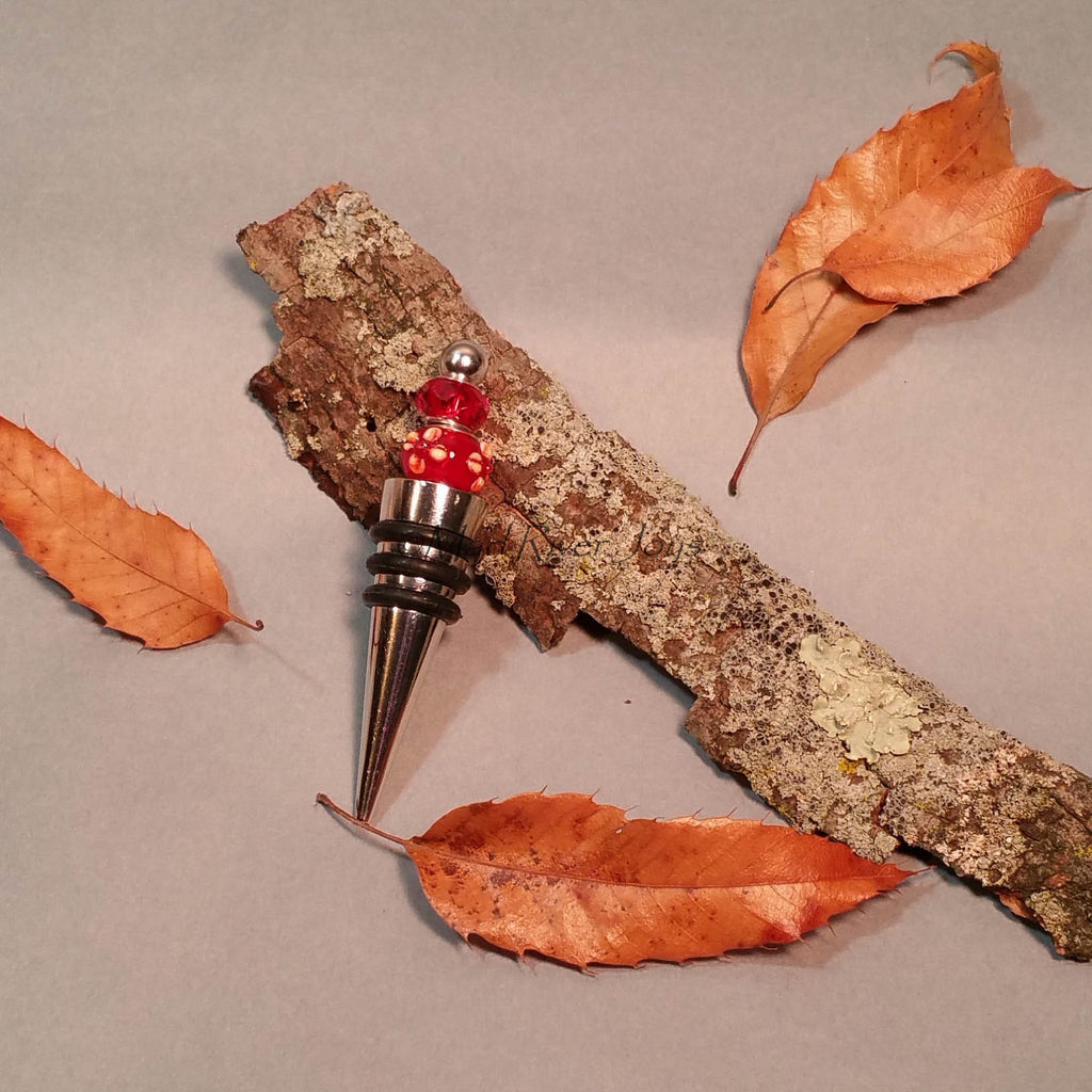 Bottle Stopper--Red Floral