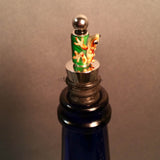 Bottle Stopper--Large Tan Lampwork Frog on Green Glass Bead