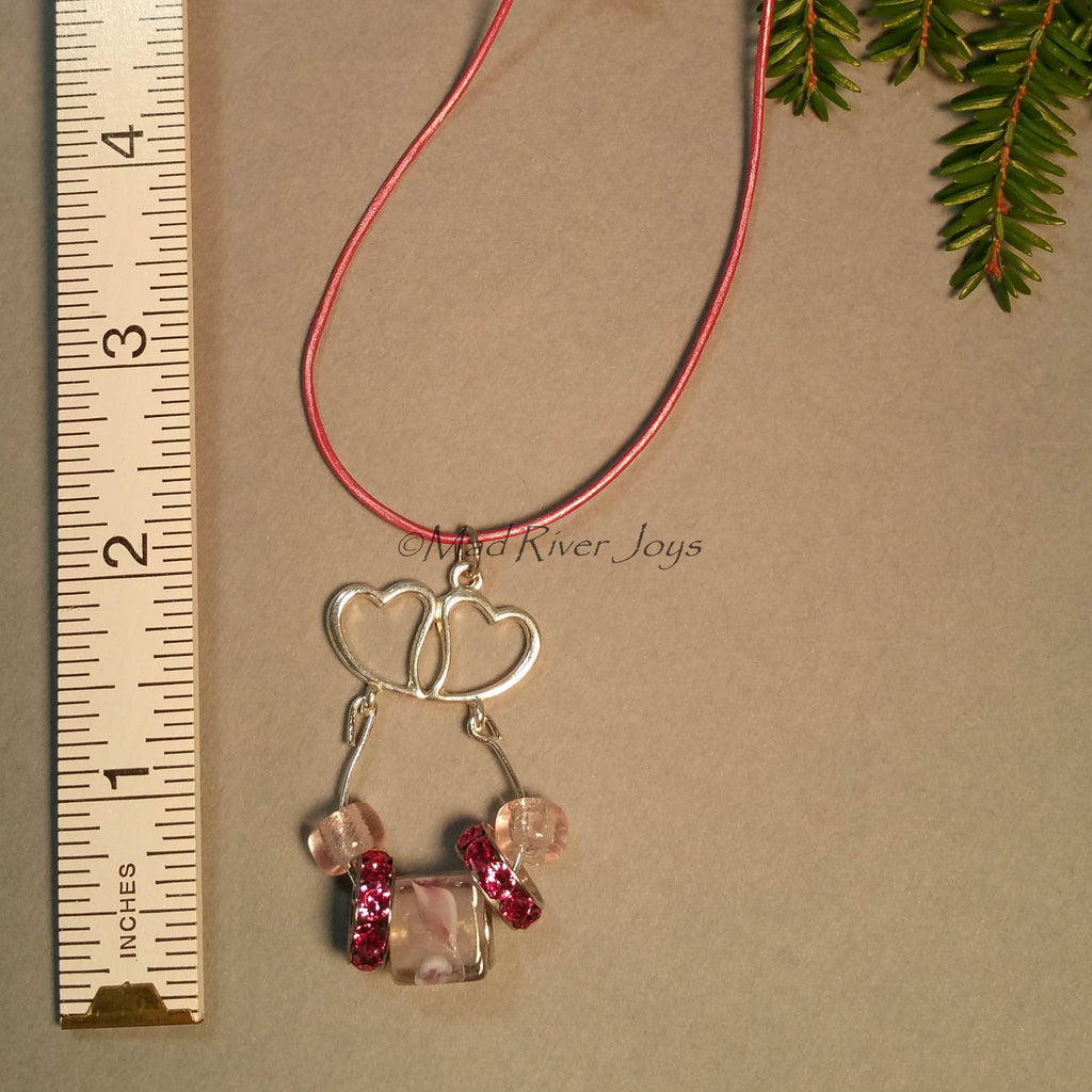 Necklace--Twin Hearts Focal in Pink