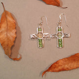 Earrings--Silver Cross--Light Green AB