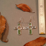Earrings--Silver Cross--Light Green AB
