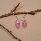 Earrings--Crystal Cross--Purple/Silver