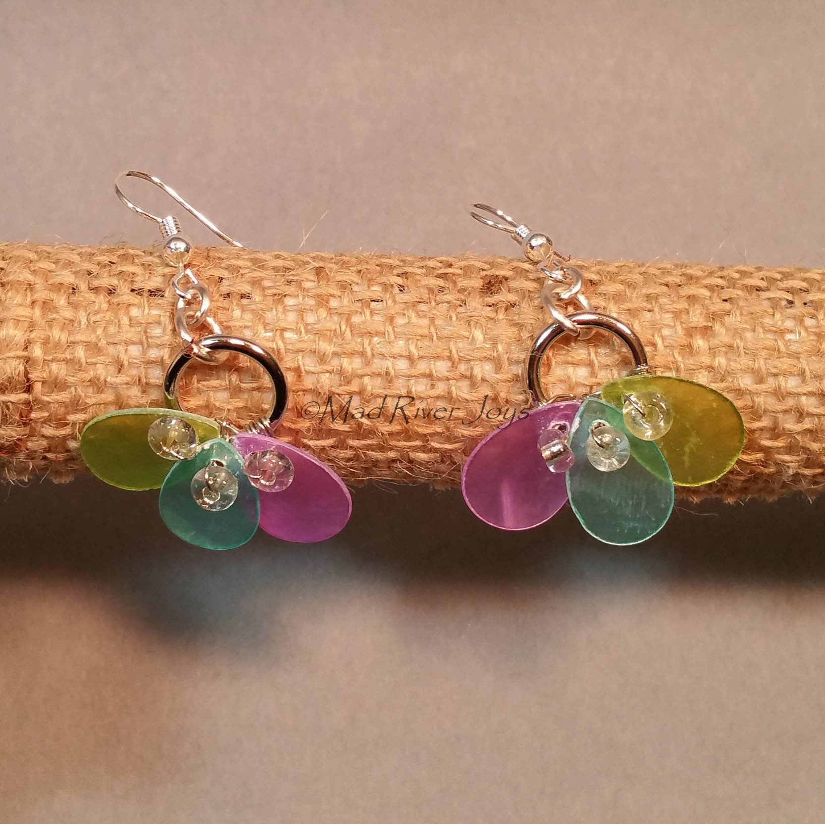 Earrings--Capiz Fan--Teal/Silver