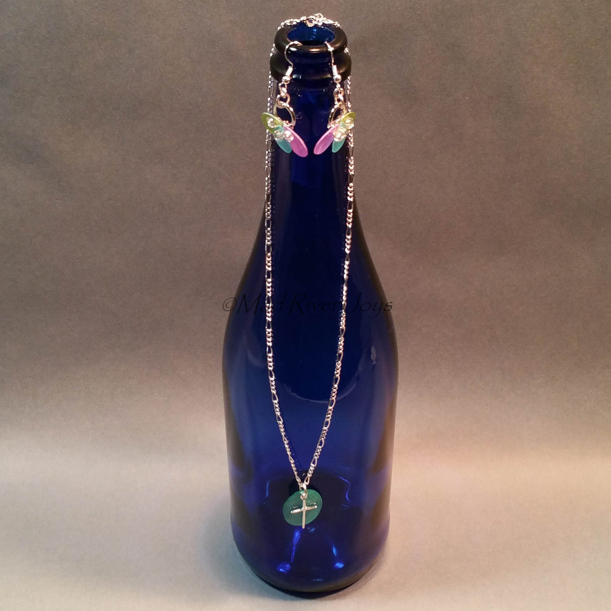 Earrings--Capiz Fan--Teal/Silver