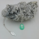 Necklace--Capiz Cross--Teal/Silver