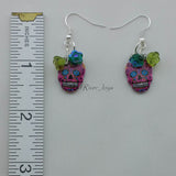 Earrings--Sugar Skull--Hot Pink w/Flower Beads