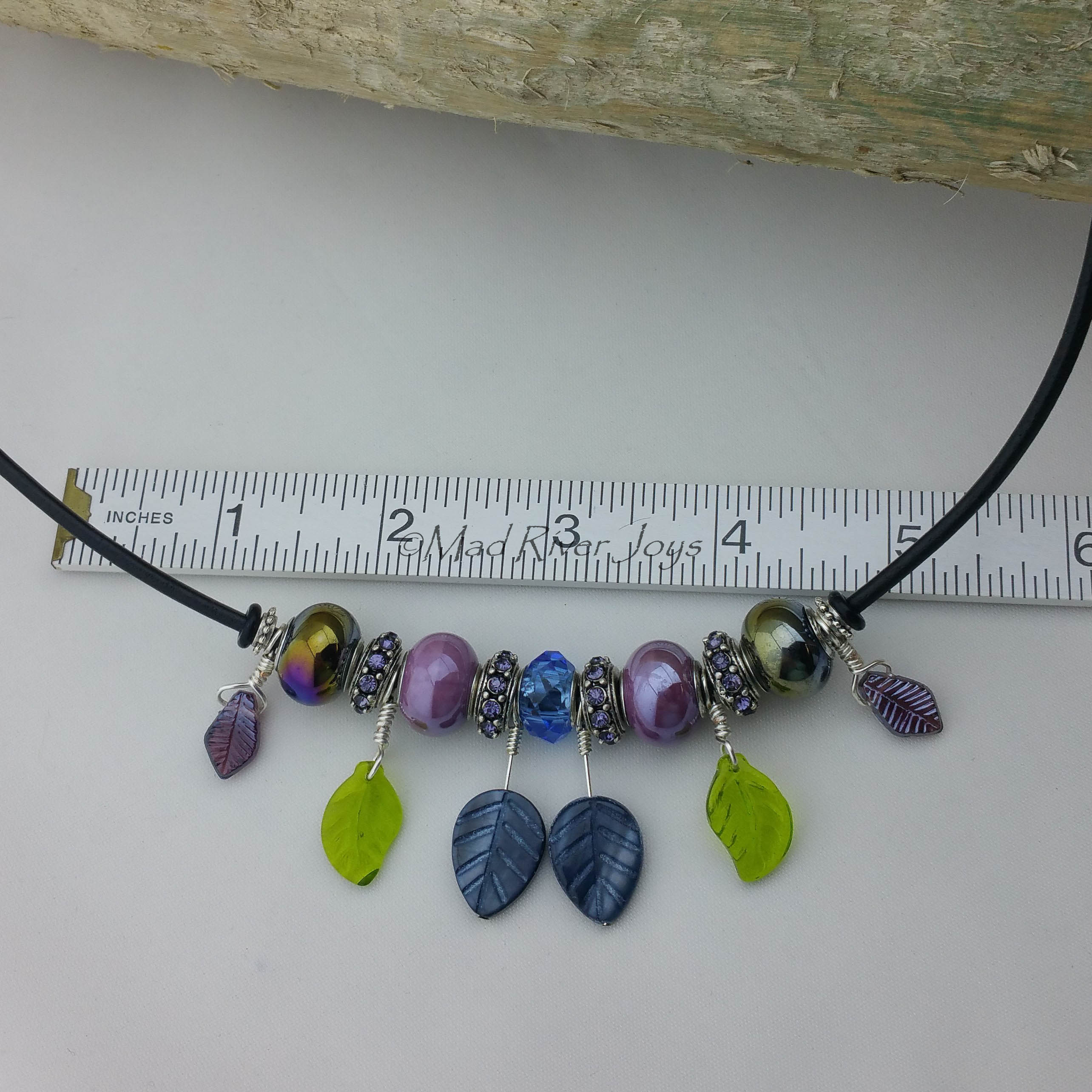 Necklace--Blue & Lavender Leaves