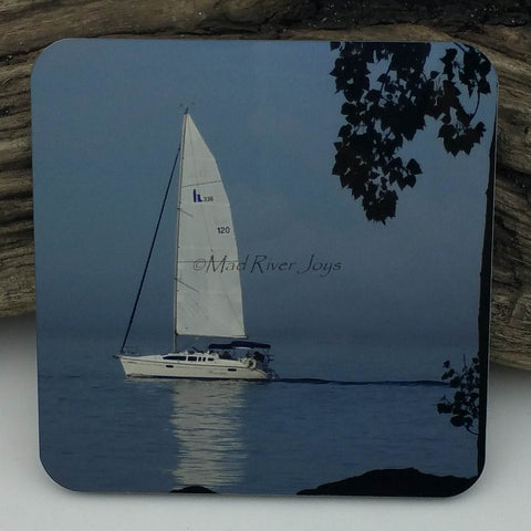 Coaster--Photo Print--Cork--Sailing By Marblehead