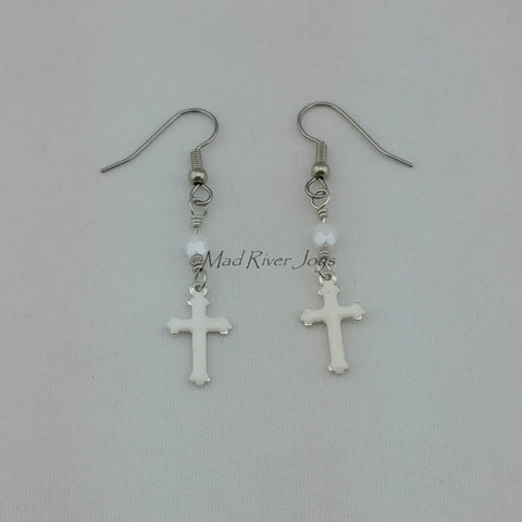 Earrings--Enamel Cross Dangles