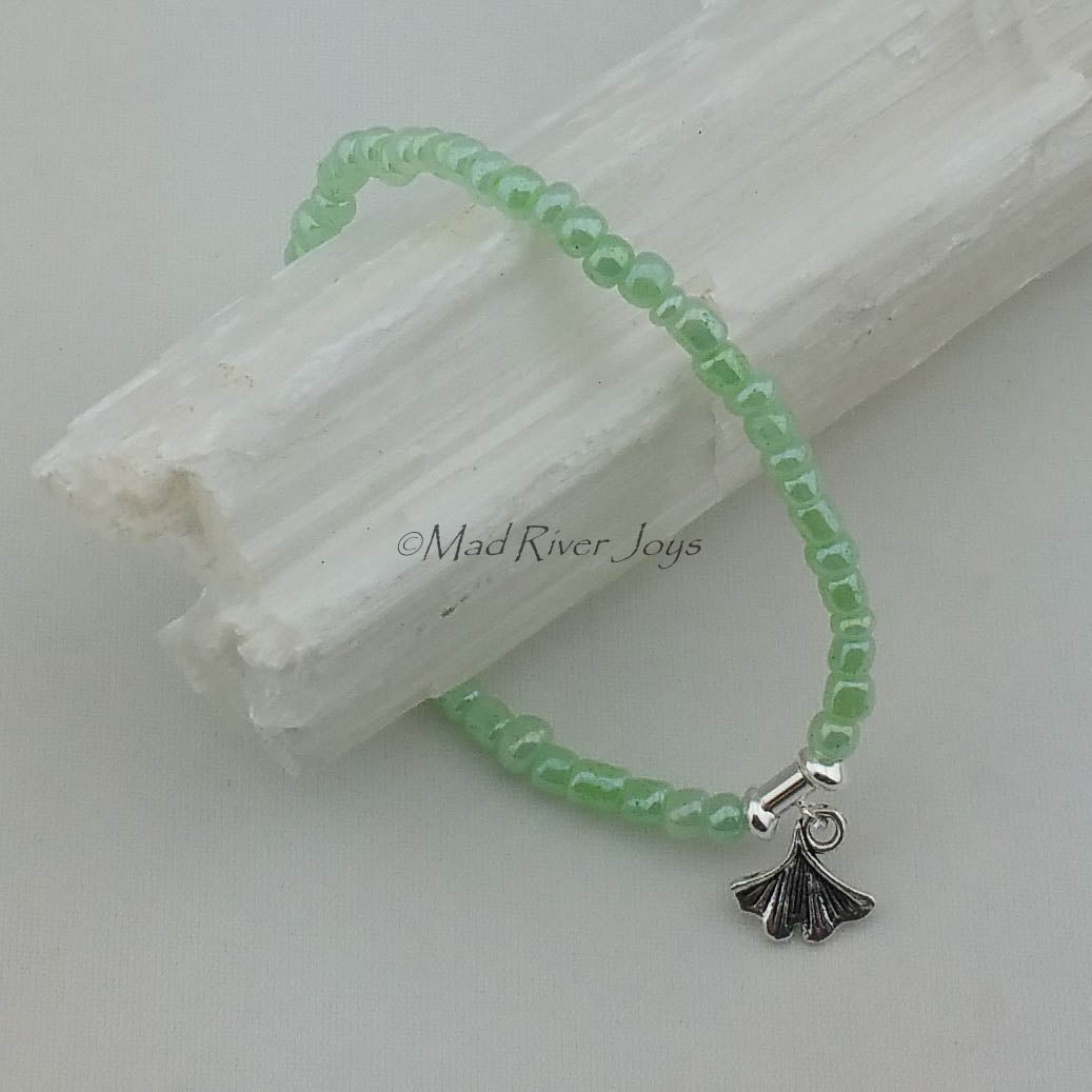 Bracelet--Stretch--Ginkgo Leaf Charm